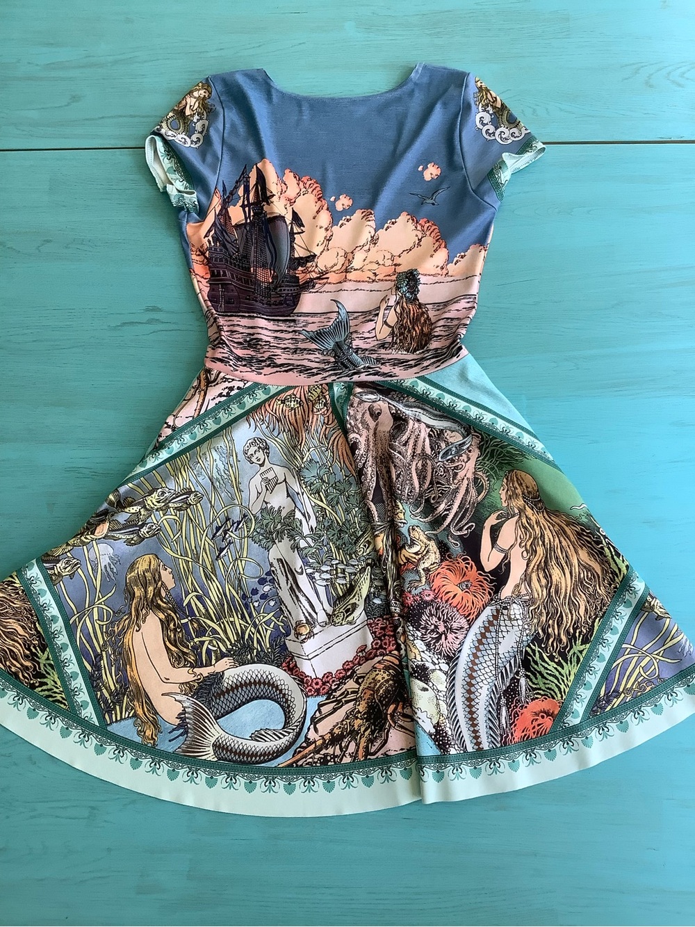 BlackMilk Bilibin’s Little Mermaid Cap Sleeve Skater Dress - Picture 2 of 7